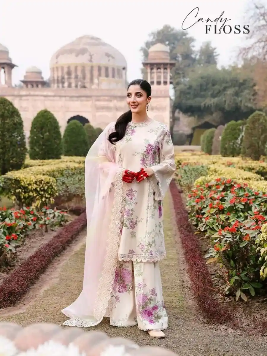 11D CROSS STITCH UNSTITCHED PREMIUM LAWN COLLECTION DESIGN 11 CANDY FLOSS - Image 1