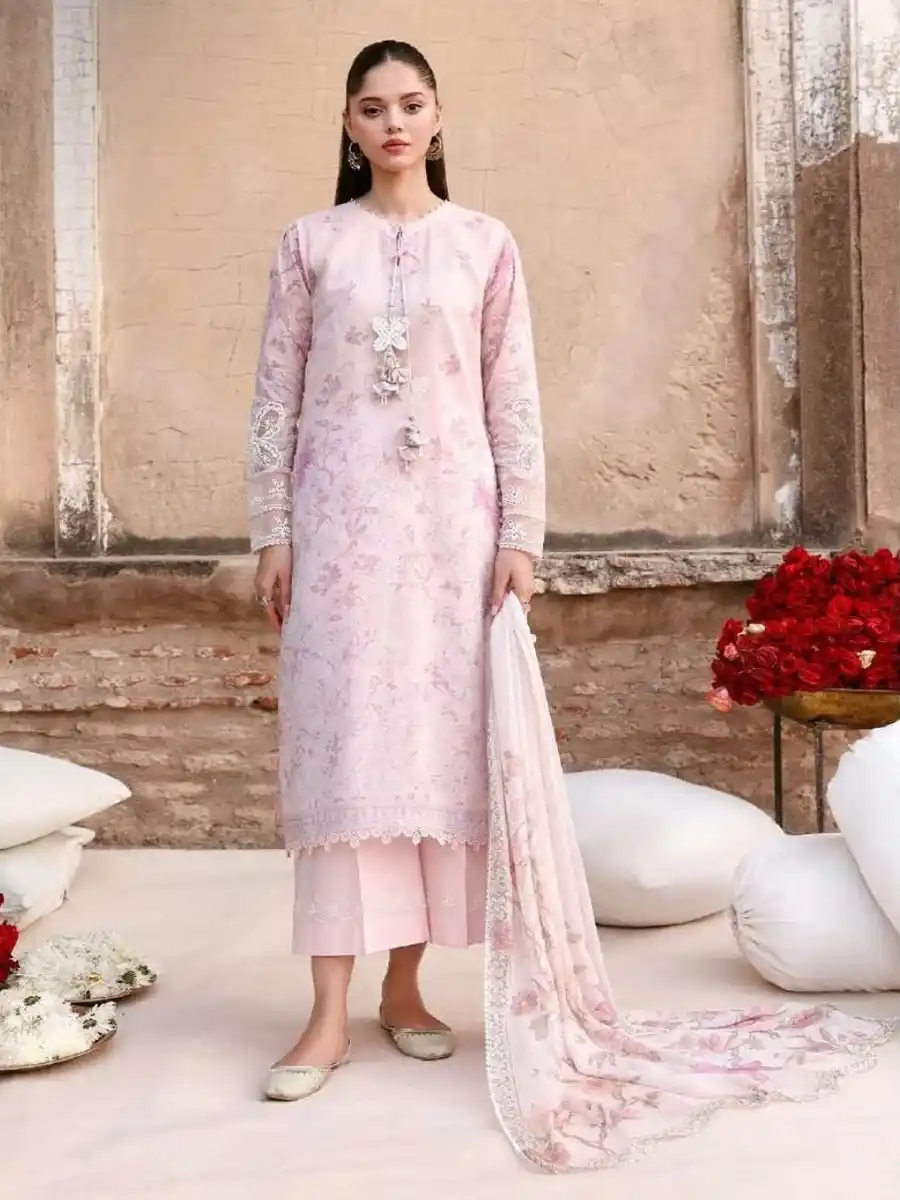 12D CROSS STITCH UNSTITCHED PREMIUM LAWN COLLECTION DESIGN 12 CELESTE FLORA - Image 1