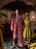 CROSS STITCH UNSTITCHED PREMIUM LAWN COLLECTION  DESIGN 1 CRIMSON DRAPE