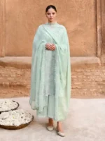 CROSS STITCH UNSTITCHED PREMIUM LAWN COLLECTION DESIGN 20 SAGE GREEN