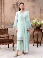 CROSS STITCH UNSTITCHED PREMIUM LAWN COLLECTION DESIGN 25 MISTY MINT