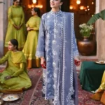 CROSS STITCH UNSTITCHED PREMIUM LAWN COLLECTION DESIGN 3 ETHNIC BLUE