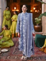 CROSS STITCH UNSTITCHED PREMIUM LAWN COLLECTION DESIGN 3 ETHNIC BLUE