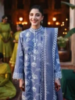 CROSS STITCH UNSTITCHED PREMIUM LAWN COLLECTION DESIGN 3 ETHNIC BLUE - Image 2