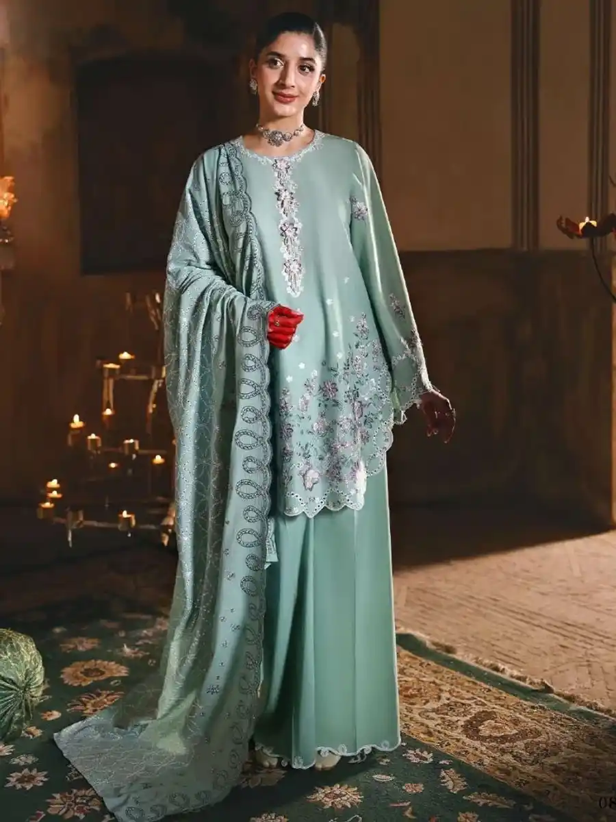 6D CROSS STITCH UNSTITCHED PREMIUM LAWN COLLECTION DESIGN 6 MEADOW MUSE - Image 1