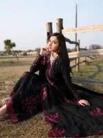 AZURE Luxury Lawn Unstitched Embroidered 3 Piece Suit AZ’26 Drees Name - Black Cherry Lawn-75- Eid Drop-2
