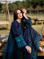 AZURE Luxury Lawn Unstitched Embroidered 3 Piece Suit AZ’26 Drees Name - Blueberry Lawn-81- Eid Drop-2 - Image 5